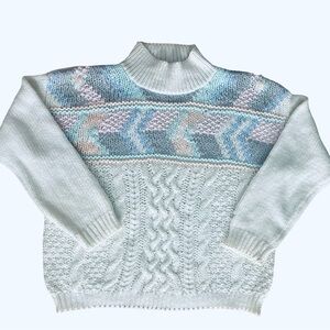 Vintage 90's Hand Knit Chunky Geometric Sweater - Jamie Scott- Medium